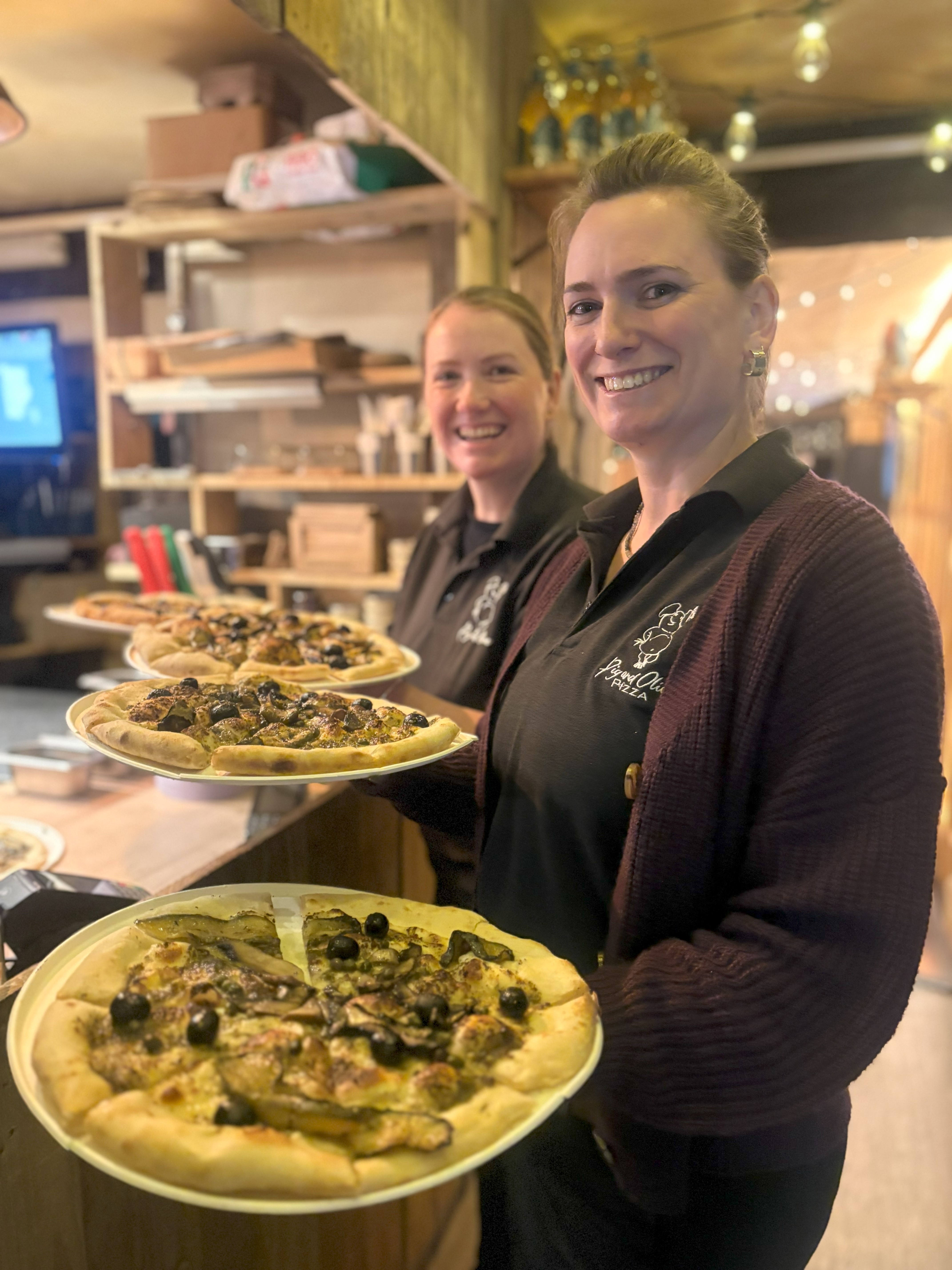Stone baked pizza being served fresh at Pig and Olive