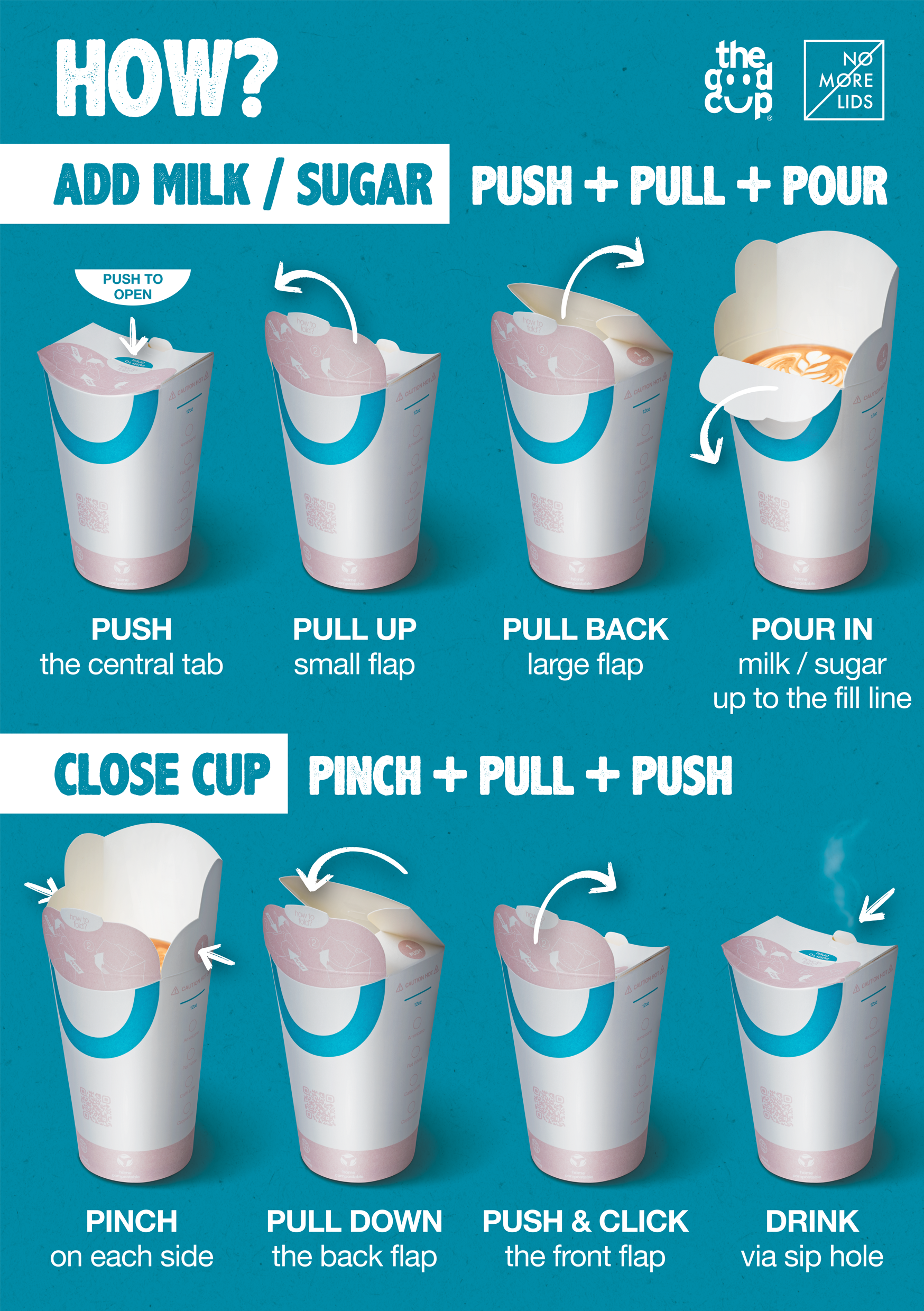 The Good Cup folding lid mechanism showing 2 second lock system