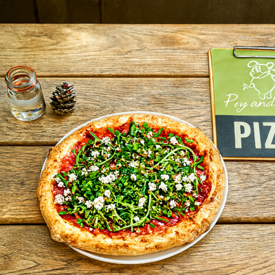 Hazelnut, feta and rocket on a Beetroot Base